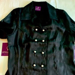 Vintage 70s  funky or dressy woman’s top black with pearl buttons…